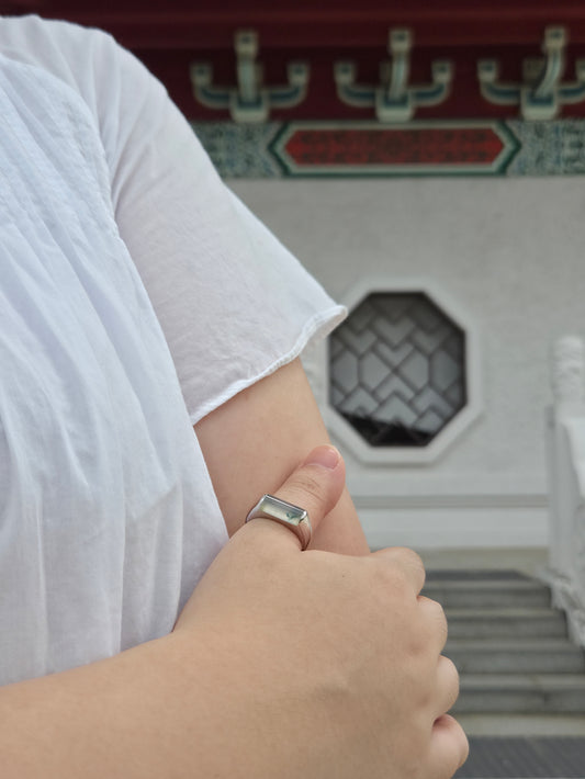 JO230013 Sprout in the Water | Icy Jadeite with Green and Yellow Marbling in Saddle Shaped Cabochon in 18K White Gold Ring