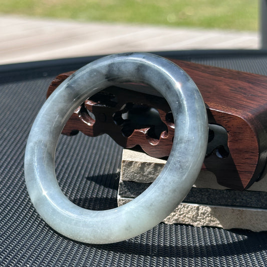 JBG25004 The Third Calligraphy | Smoky Black Wuji Jadeite Round Bangle Size 55