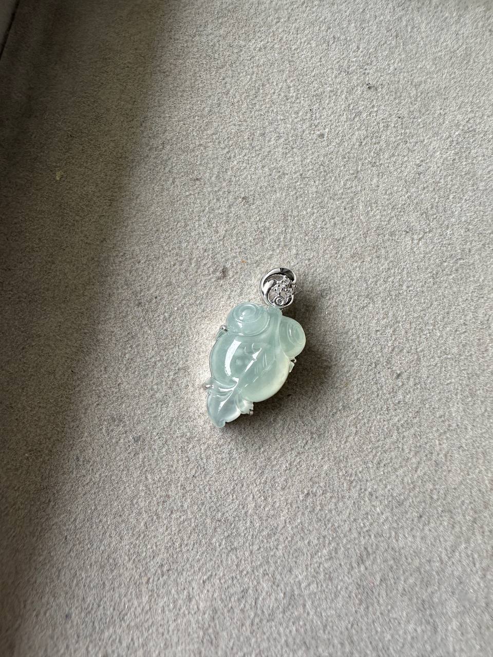 JA224009 Poisson | Icy Snowflake Blue-based Muna Jadeite in Goldfish Carving with 18K White Gold Setting