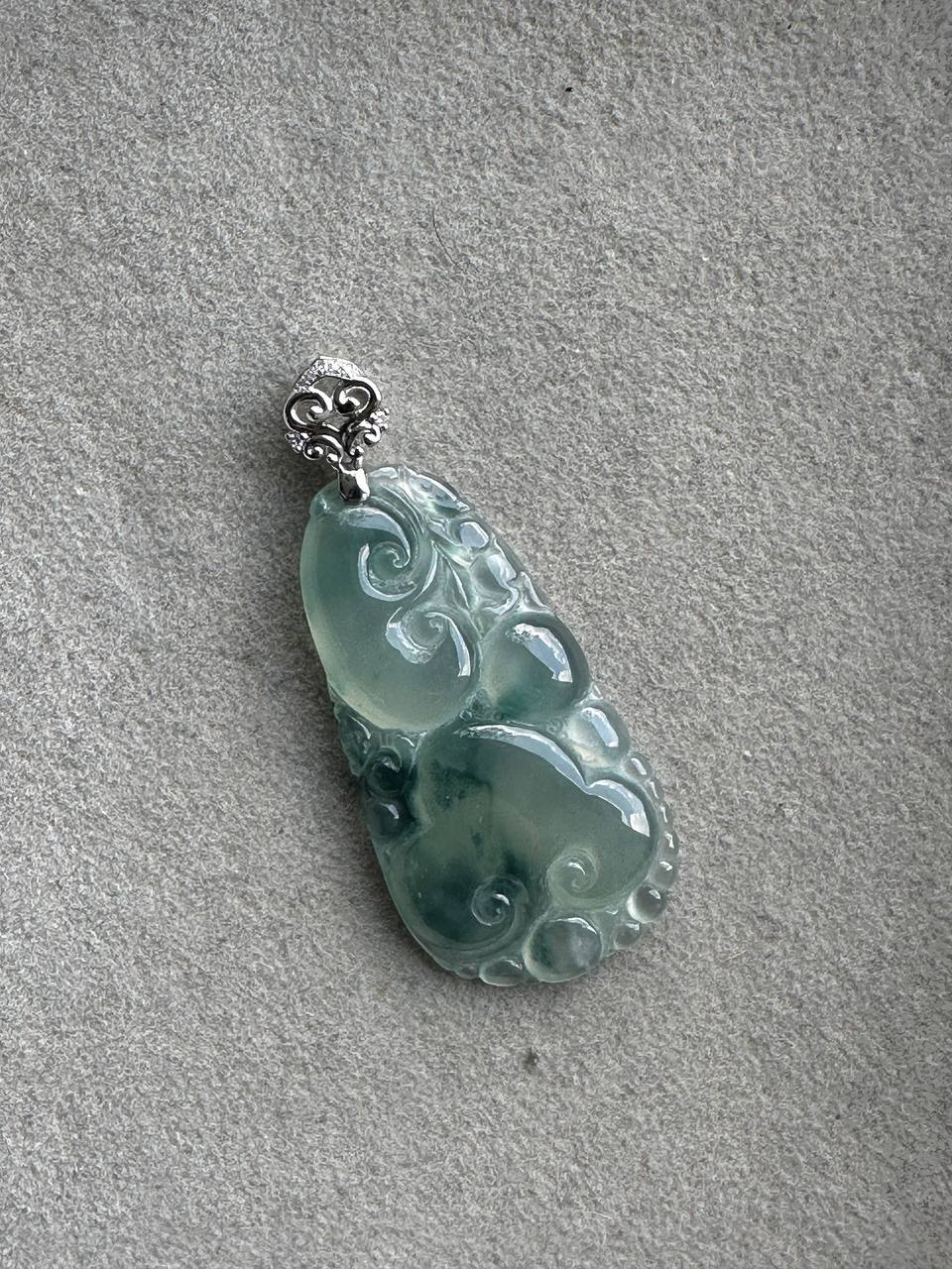JRY230002 True | Icy Blue Ruyi Jadeite Carving in 18K White Gold Set with Natural Diamonds