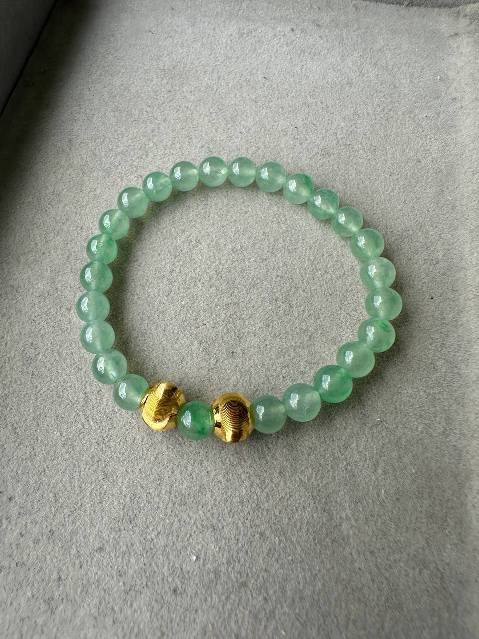 JBD2403 My Eye Candy | Icy Apple Green Jadeite Beads Bracelet with two 24K Beads