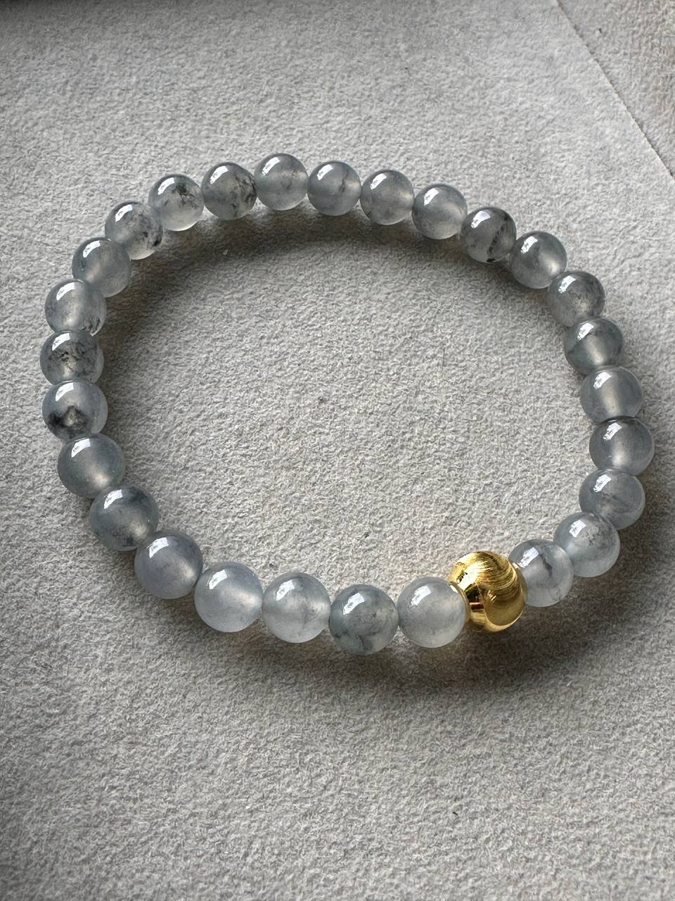 JBD2412 Frosted in Black | Icy Wuji Black Jadeite Beads Bracelet with Gold Bead