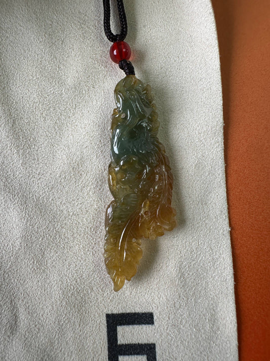 JFA227036 Soar | Yellow and Blue-Green Jadeite in Phoenix Carving