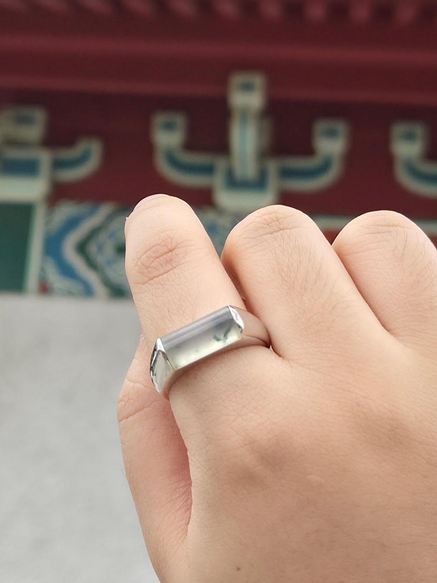 JO230013 Sprout in the Water | Icy Jadeite with Green and Yellow Marbling in Saddle Shaped Cabochon in 18K White Gold Ring