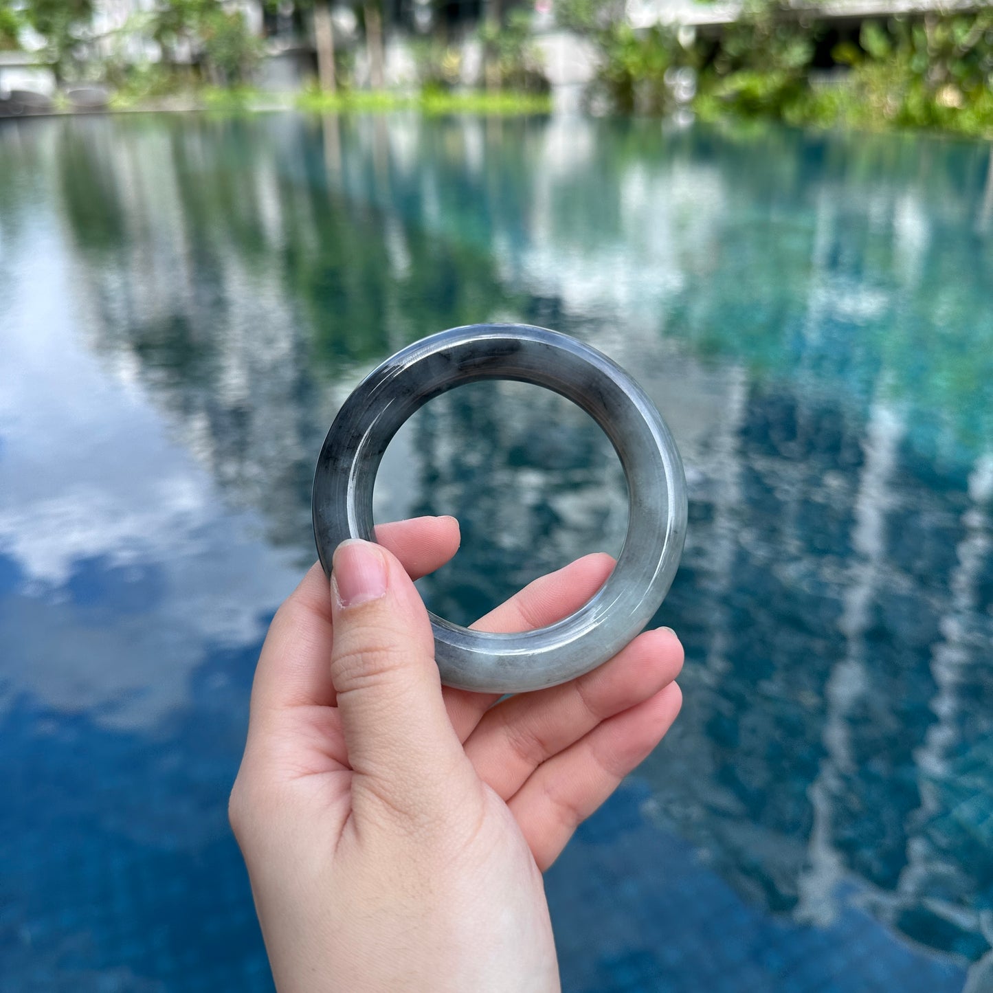 JBG25004 The Third Calligraphy | Smoky Black Wuji Jadeite Round Bangle Size 55