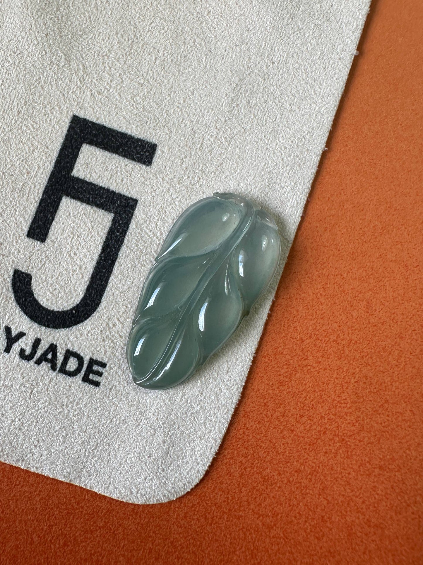 JYZ223001 Fontaine | Icy Green Blue Jadeite in Leaf Carving