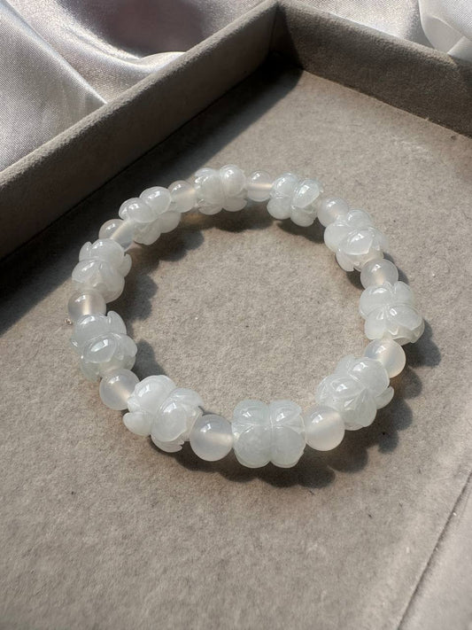 JBD230002 The Twins of Lotus | Fine-carved Lotus with Icy Jade Jadeite Beads Bracelets