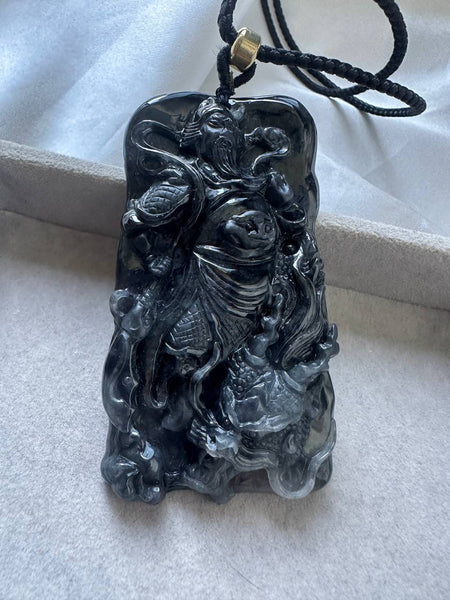 JGY227004 The Strength | Black Wuji Jadeite in God of War (Guan Gong) Carving