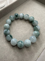 JBD230003 Into the Woods | Bluish Green Floating Flower Jadeite Jade Beads Bracelet