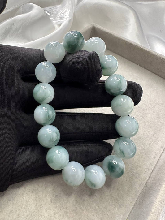JBD230003 Into the Woods | Bluish Green Floating Flower Jadeite Jade Beads Bracelet