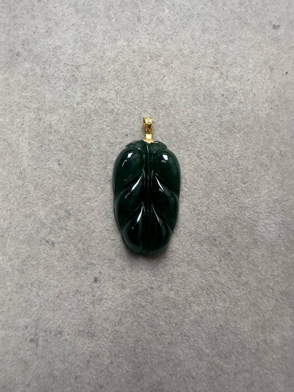 JYZ230001 A Drop of Dew | Icy Blue Water Burmese Grade A Leaf Carving Jadeite Jade Pendant in 18K setting