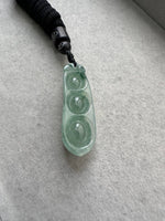 JDX230002 Bean With You | Icy Green with Green Flower Marbling Bean Carving Jadeite Jade