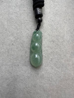 JDX230002 Bean With You | Icy Green with Green Flower Marbling Bean Carving Jadeite Jade