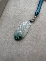 JRY230001 Wishful Night | Icy Rare Denim Blue Jadeite Jade in Ruyi/Scepter Carving