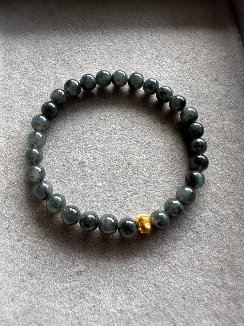 JBD228002 Black Ice and Gold | Icy Black Jadeite Jade Beads Bracelet with 18K Yellow Gold Bead