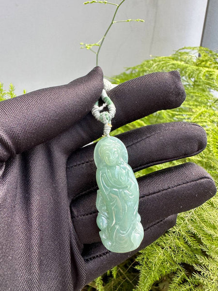 JGY227002 Mercy | Green Blue Jadeite in Goddess of Mercy Carving