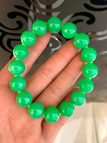 [FAYJADE Exclusive] True Sunny Green Grade A Burmese Jadeite Jade Beads Bracelet