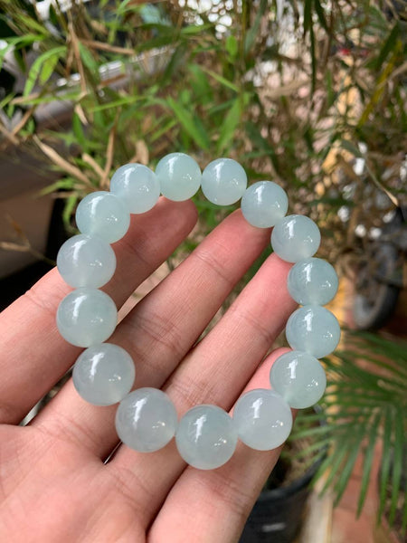 [FAYJADE Exclusive] Icy Sky Blue Grade A Burmese Jadeite Jade Beads Bracelet