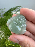 JBH224009 A Tranquil Smile | Icy Greenish Blue Burmese Jadeite Jade in Buddha Carving