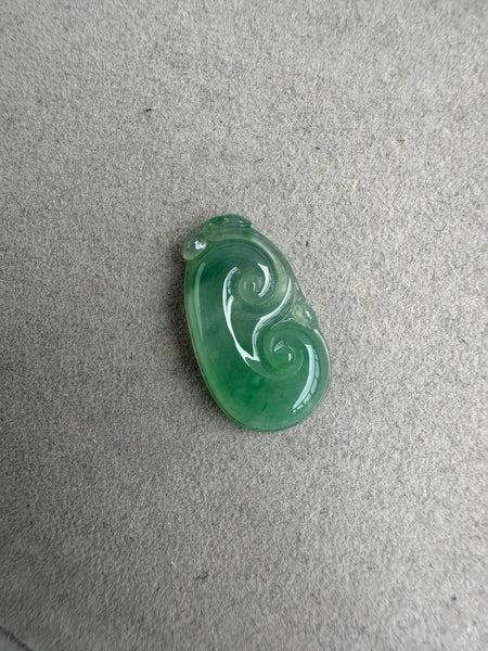 JRY224008 A Sip of Green Tea | Icy Bright Green Burmese Jadeite Jade in Ruyi/Scepter Carving