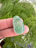 JRY224008 A Sip of Green Tea | Icy Bright Green Burmese Jadeite Jade in Ruyi/Scepter Carving