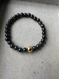 JBD2402 Black Frost | Icy Black Jadeite beads bracelet with 18K Gold Bead