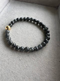 JBD2402 Black Frost | Icy Black Jadeite beads bracelet with 18K Gold Bead