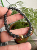 JBD2402 Black Frost | Icy Black Jadeite beads bracelet with 18K Gold Bead