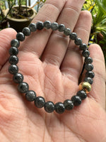 JBD2402 Black Frost | Icy Black Jadeite beads bracelet with 18K Gold Bead