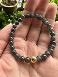 JBD2402 Black Frost | Icy Black Jadeite beads bracelet with 18K Gold Bead