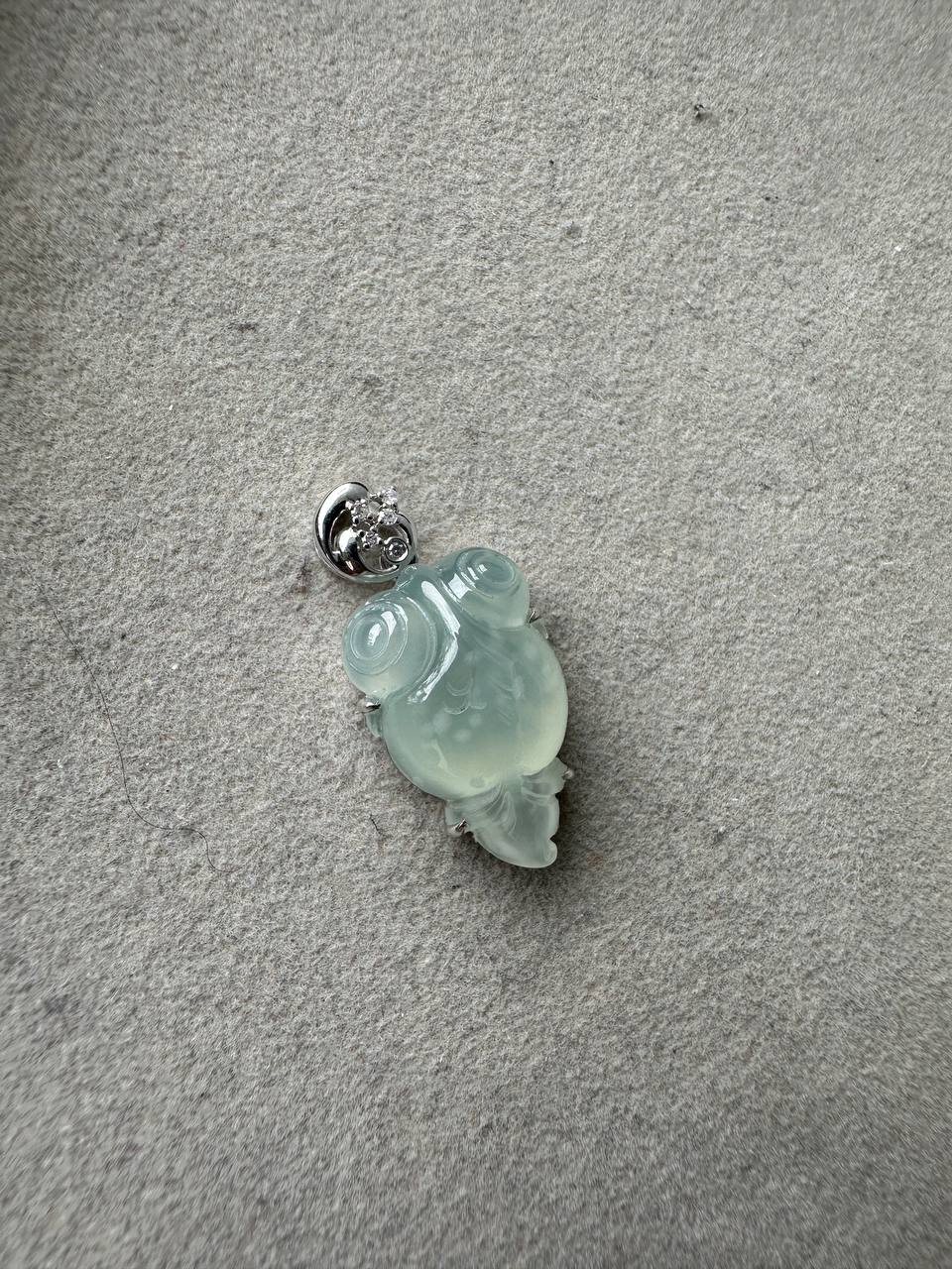 JA224009 Poisson | Icy Snowflake Blue-based Muna Jadeite in Goldfish Carving with 18K White Gold Setting