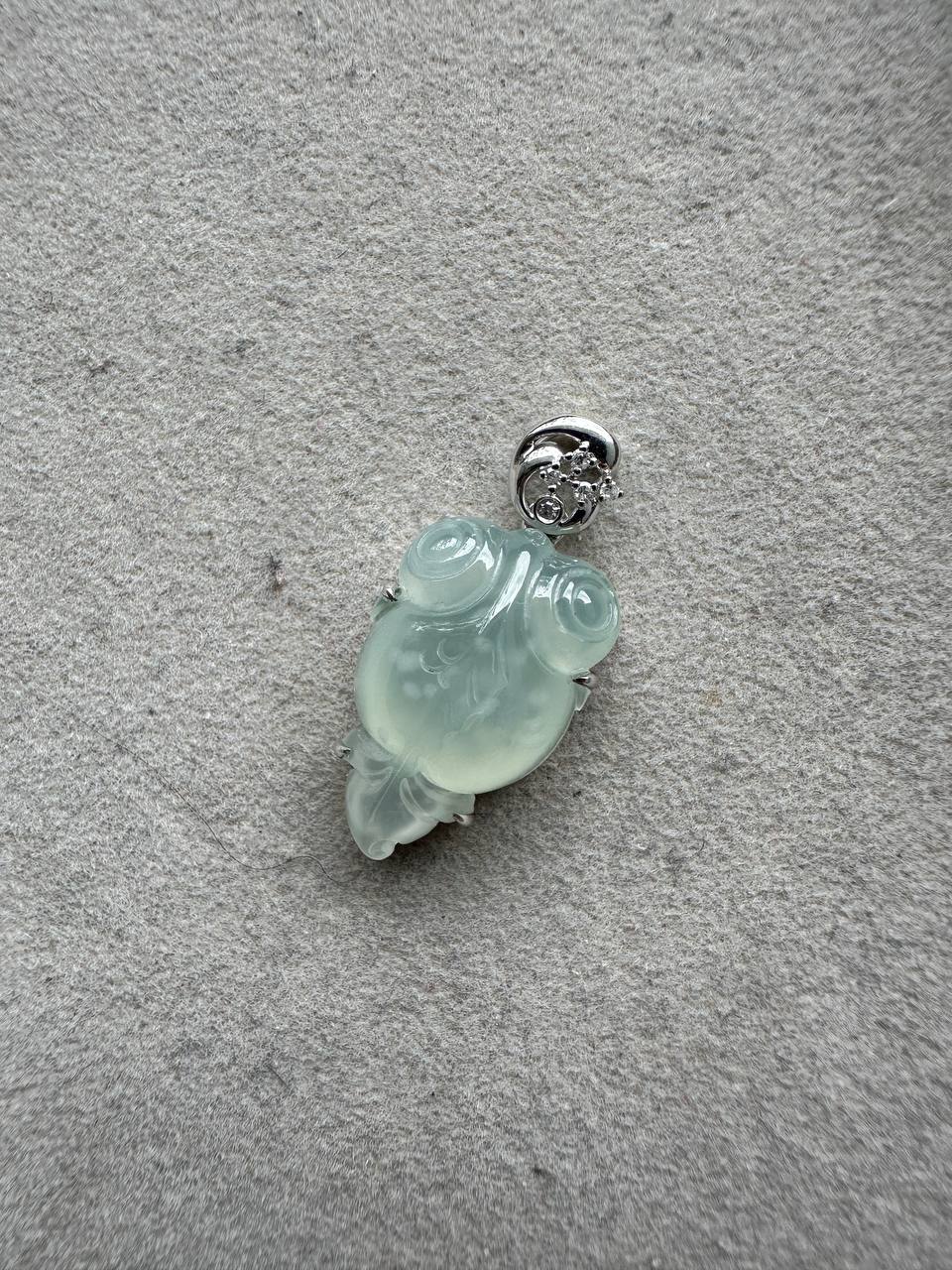 JA224009 Poisson | Icy Snowflake Blue-based Muna Jadeite in Goldfish Carving with 18K White Gold Setting