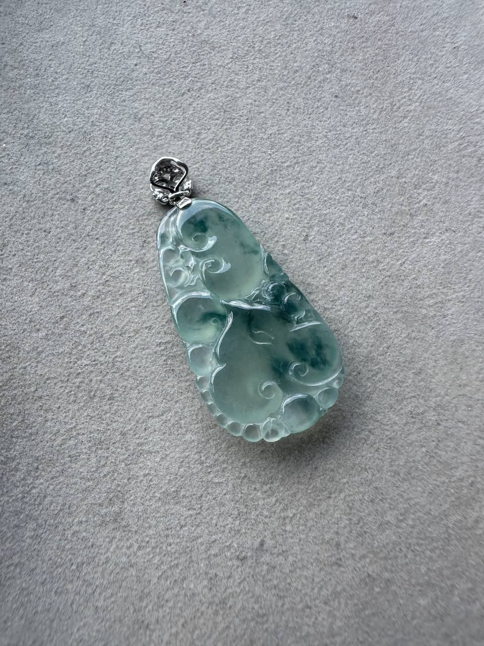 JRY230002 True | Icy Blue Ruyi Jadeite Carving in 18K White Gold Set with Natural Diamonds