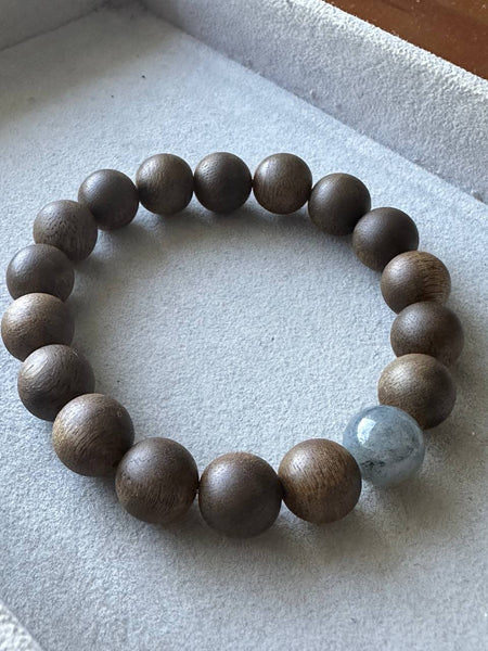 JBD2404 Kyōmei | Icy Black Jadeite with Nha Trang Agarwood Beads
