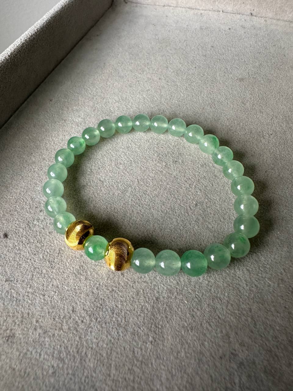 JBD2403 My Eye Candy | Icy Apple Green Jadeite Beads Bracelet with two 24K Beads