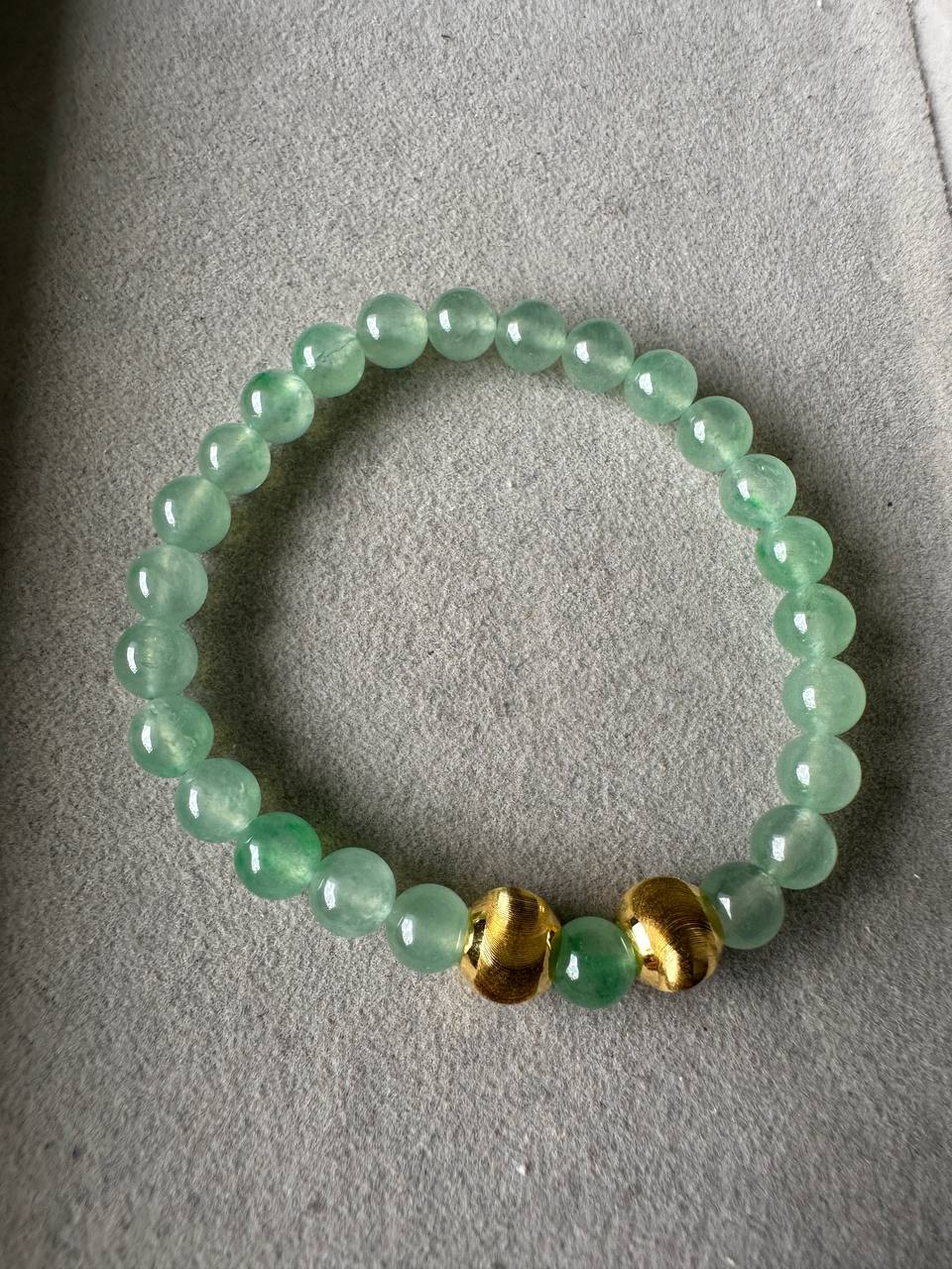 JBD2403 My Eye Candy | Icy Apple Green Jadeite Beads Bracelet with two 24K Beads