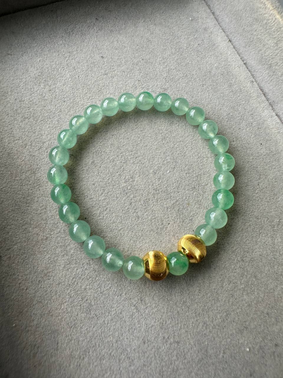 JBD2403 My Eye Candy | Icy Apple Green Jadeite Beads Bracelet with two 24K Beads