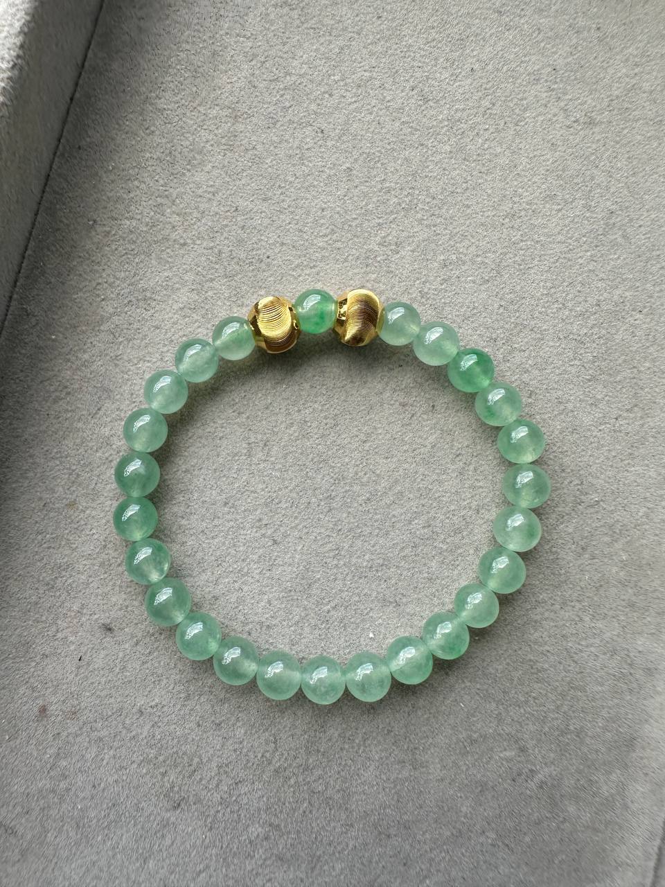 JBD2403 My Eye Candy | Icy Apple Green Jadeite Beads Bracelet with two 24K Beads
