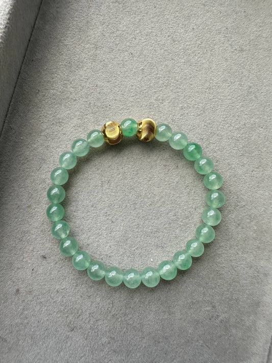 JBD2403 My Eye Candy | Icy Apple Green Jadeite Beads Bracelet with two 24K Beads