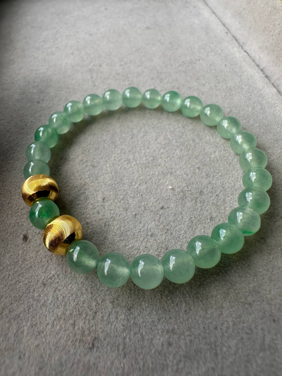 JBD2403 My Eye Candy | Icy Apple Green Jadeite Beads Bracelet with two 24K Beads