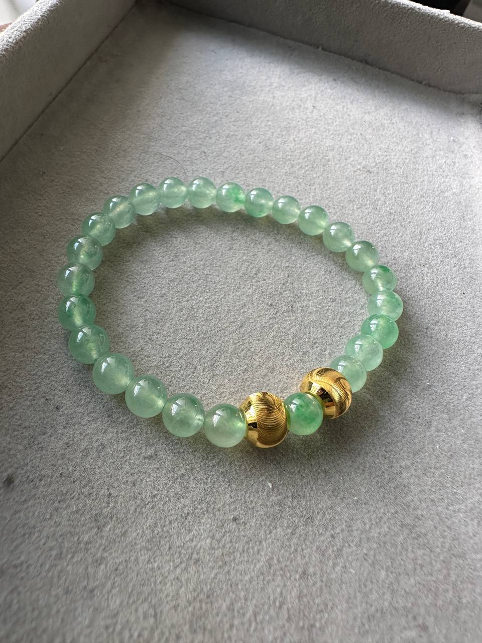 JBD2403 My Eye Candy | Icy Apple Green Jadeite Beads Bracelet with two 24K Beads
