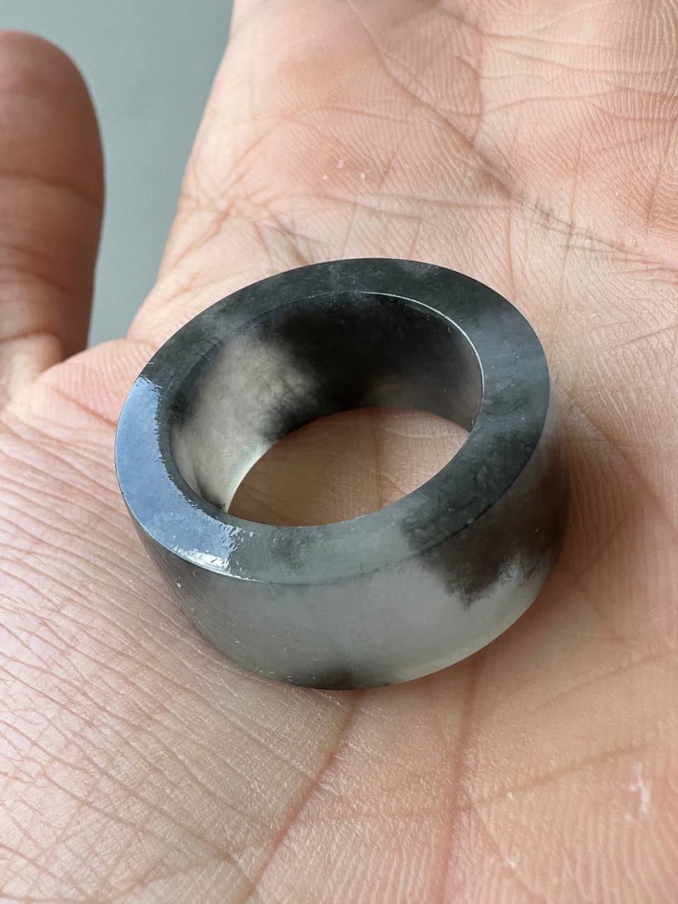 JO2504 Mò | Icy Wuji Black Jadeite Thumb Ring HK19 | US 8.5