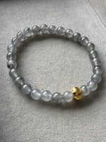 JBD2412 Frosted in Black | Icy Wuji Black Jadeite Beads Bracelet with Gold Bead