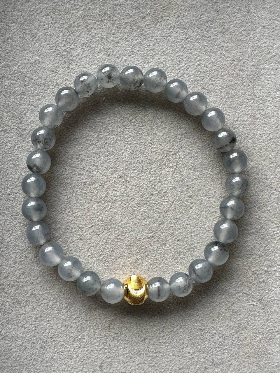 JBD2412 Frosted in Black | Icy Wuji Black Jadeite Beads Bracelet with Gold Bead