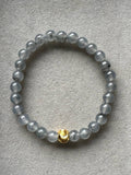 JBD2412 Frosted in Black | Icy Wuji Black Jadeite Beads Bracelet with Gold Bead