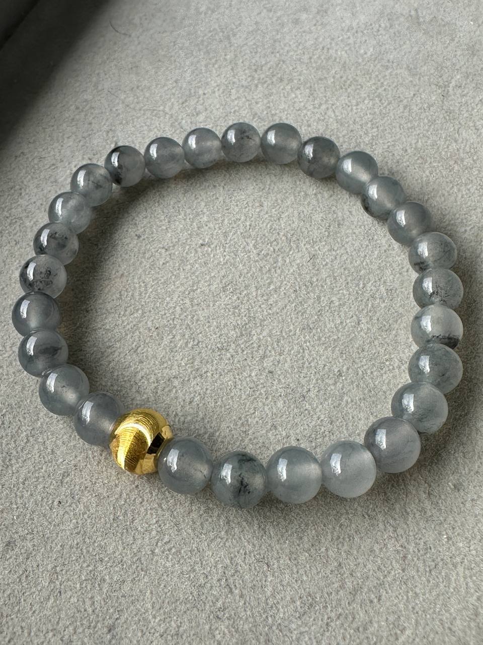 JBD2412 Frosted in Black | Icy Wuji Black Jadeite Beads Bracelet with Gold Bead