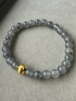JBD2412 Frosted in Black | Icy Wuji Black Jadeite Beads Bracelet with Gold Bead