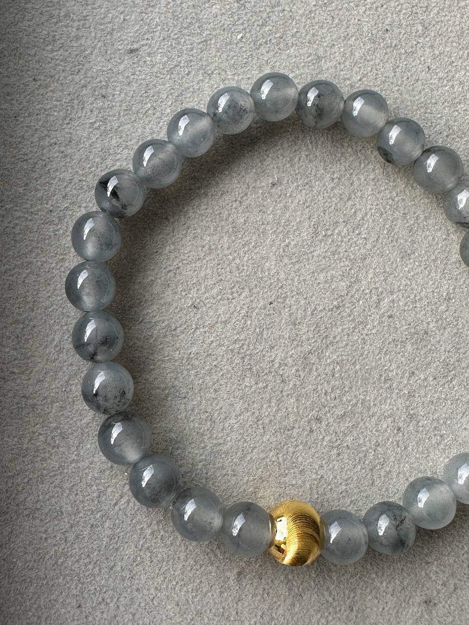 JBD2412 Frosted in Black | Icy Wuji Black Jadeite Beads Bracelet with Gold Bead
