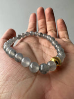 JBD2412 Frosted in Black | Icy Wuji Black Jadeite Beads Bracelet with Gold Bead