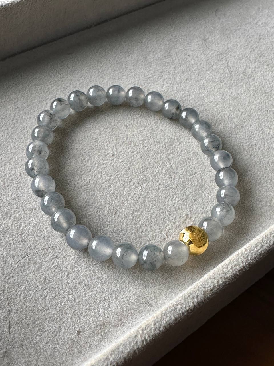 JBD2412 Frosted in Black | Icy Wuji Black Jadeite Beads Bracelet with Gold Bead